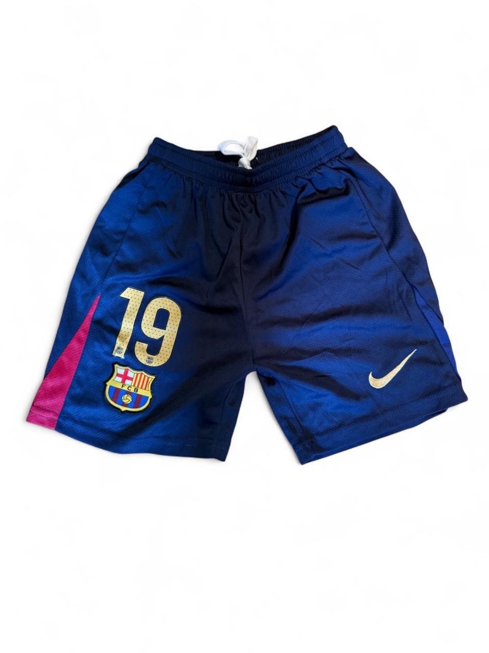Nike kids Blue sport Shorts with red Accent and Gold Number 19